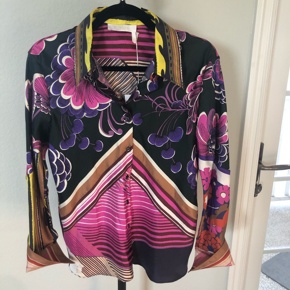 CHLOE Multicolor Psychedelic Print Silk Blouse 42